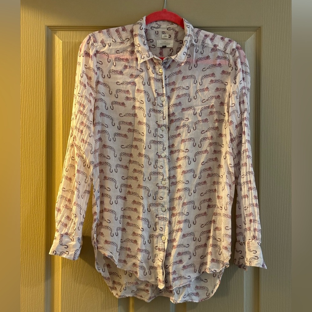 LOFT “The Softened Shirt” - Pink Leopard Print Blouse